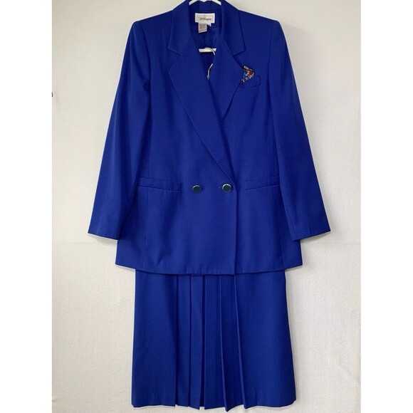 Worthington Skirt Blazer Suit Women 10 Blue 2 Piece Career Office Corp Grandma - Picture 1 of 16